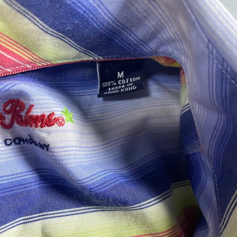 Vintage Indigo Palms Mens M Striped Button Down Blue Yellow Red Long Sleeve - Picture 4 of 6